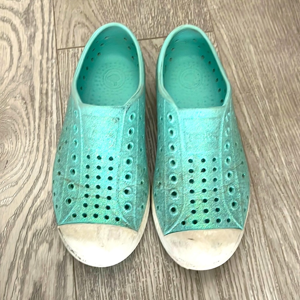 Kids Native shoes size C12 - aqua sparkle